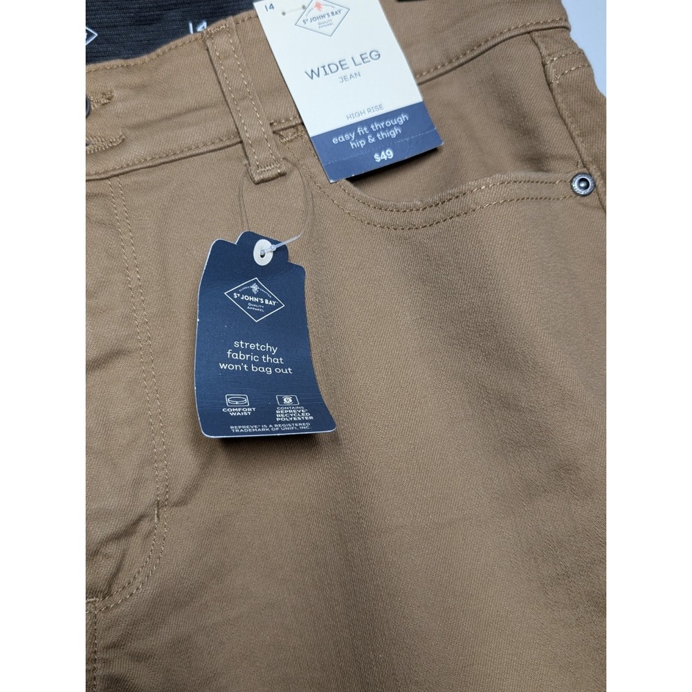St. Johns Bay Pants Womens 14 Beige Wide Leg Cotton Stretch Secretly Slender NWT - Picture 3 of 7